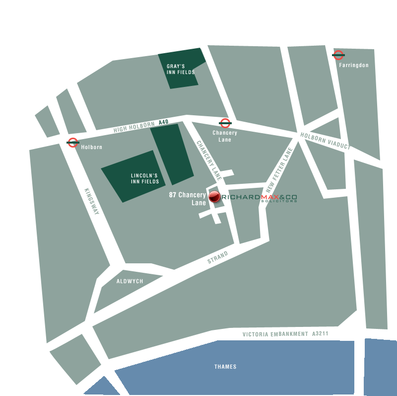 Map showing the location of the office of Richard Max & Co, planning solicitors